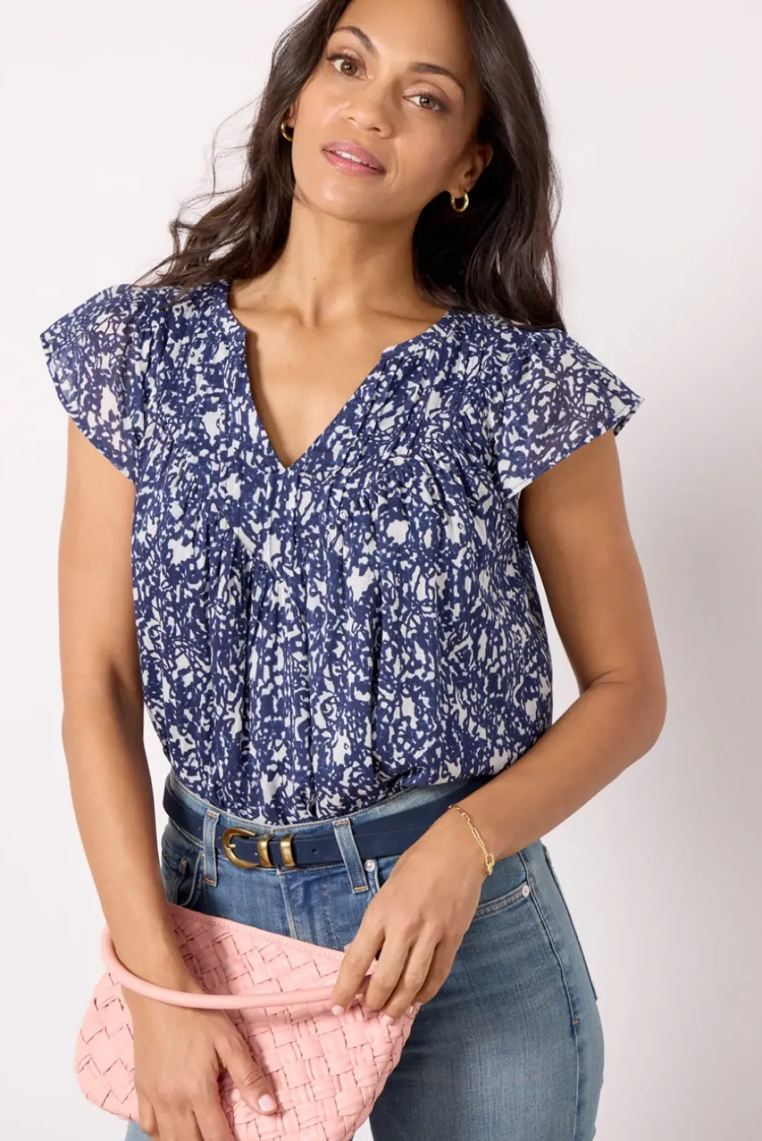 Tops & Tees<EVEREVE Arden Flutter Top Navyprint