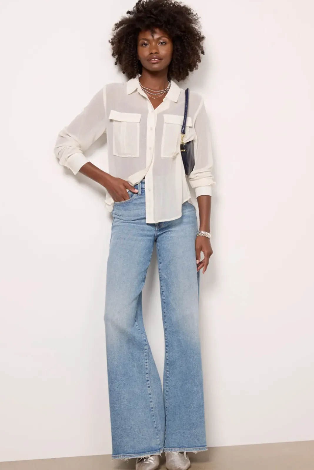 Tops & Tees<EVEREVE Charlie Sheer Dot Shirt Ivory/Silver