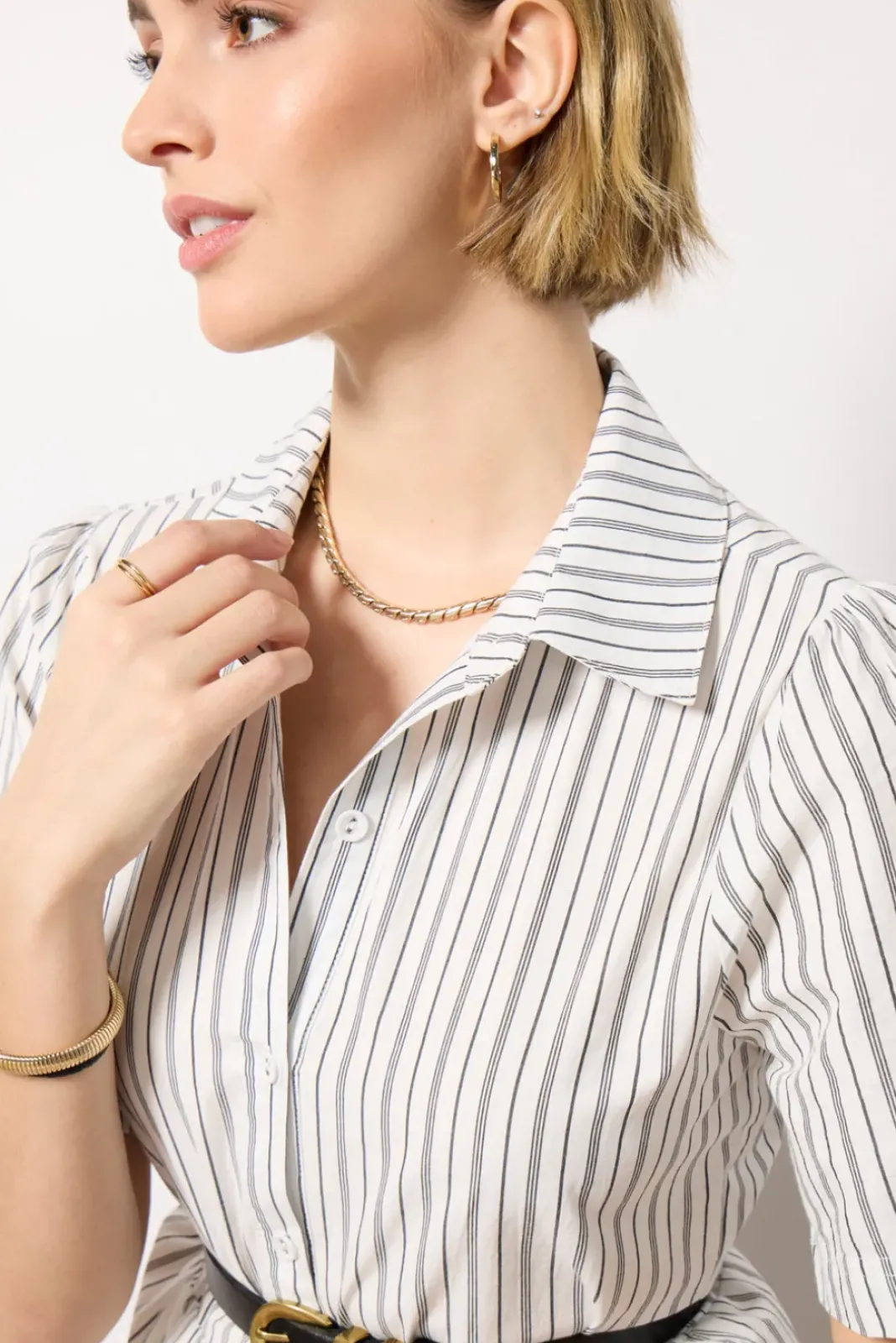 Dresses<EVEREVE Ella Midi Shirt Dress White/Blackstripe