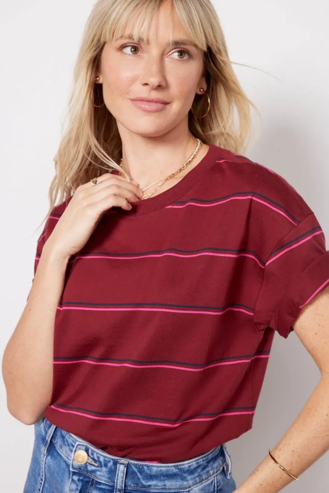 Tops & Tees<EVEREVE Ever Perfect Tee Burgundy/Navy/Pink