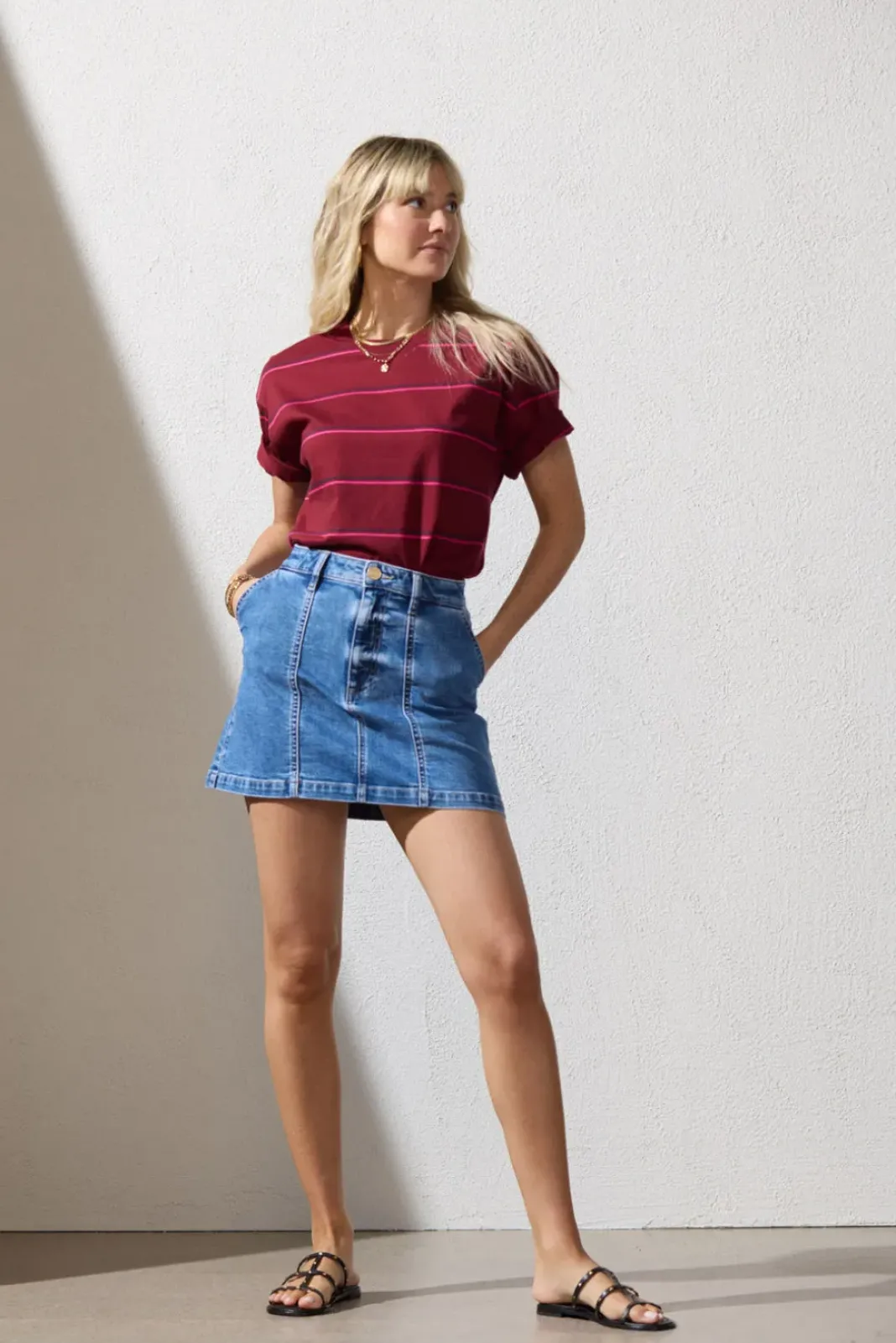 Tops & Tees<EVEREVE Ever Perfect Tee Burgundy/Navy/Pink