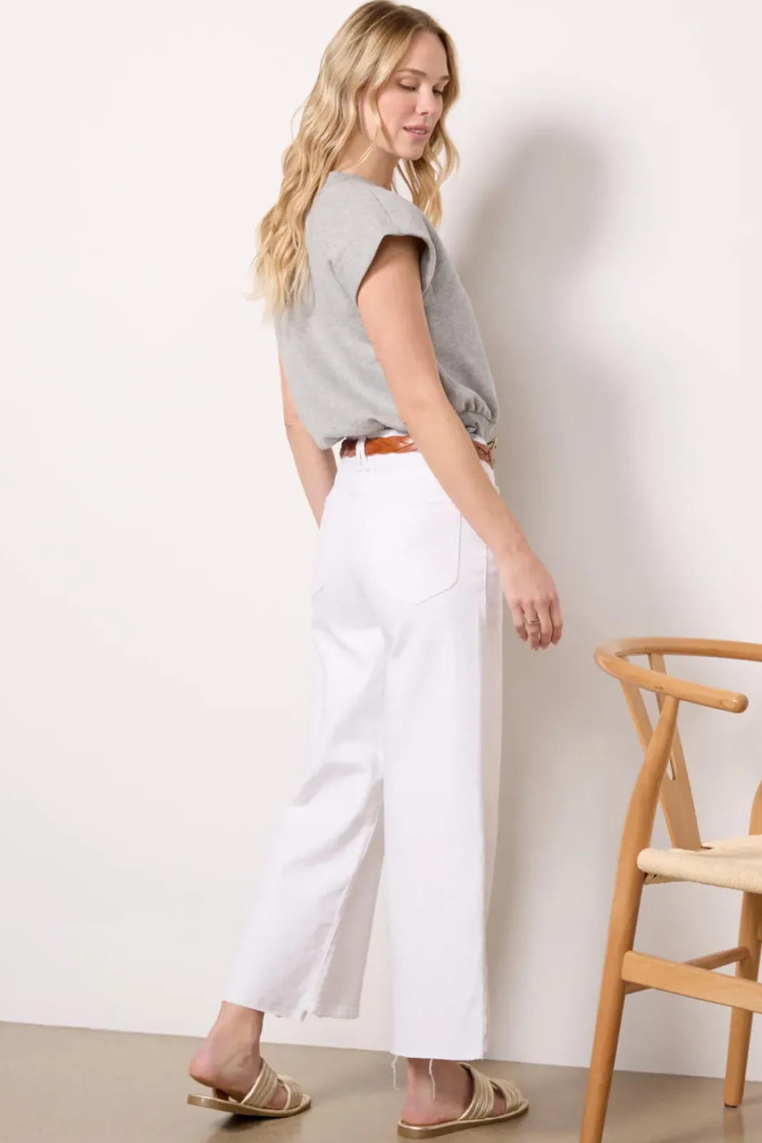 Jeans<GOOD AMERICAN Good Waist Palazzo Crop White002