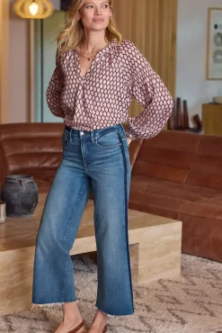 Jeans<GOOD AMERICAN Good Waist Palazzo Crop Tux Stripe Indigo857