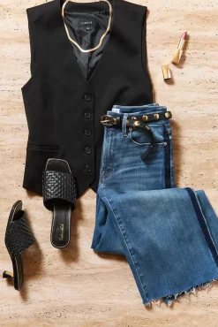 Jeans<GOOD AMERICAN Good Waist Palazzo Crop Tux Stripe Indigo857