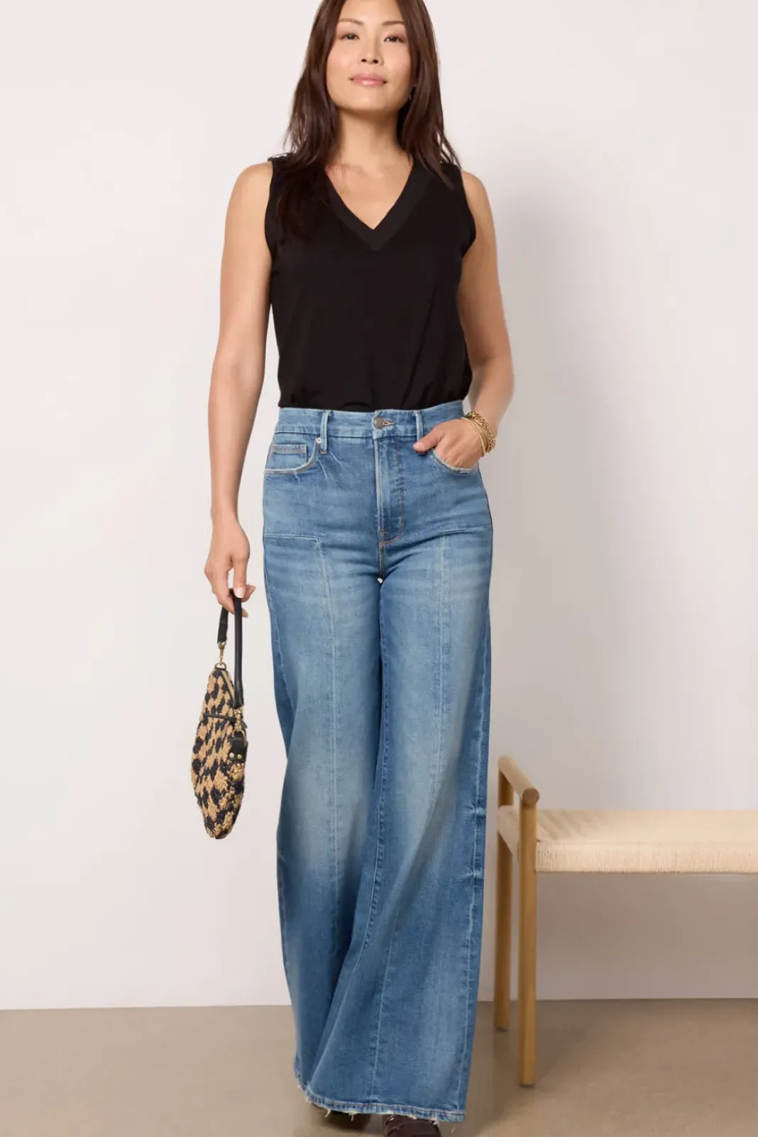 Jeans<GOOD AMERICAN Good Waist Palazzo Seamed Indigo659