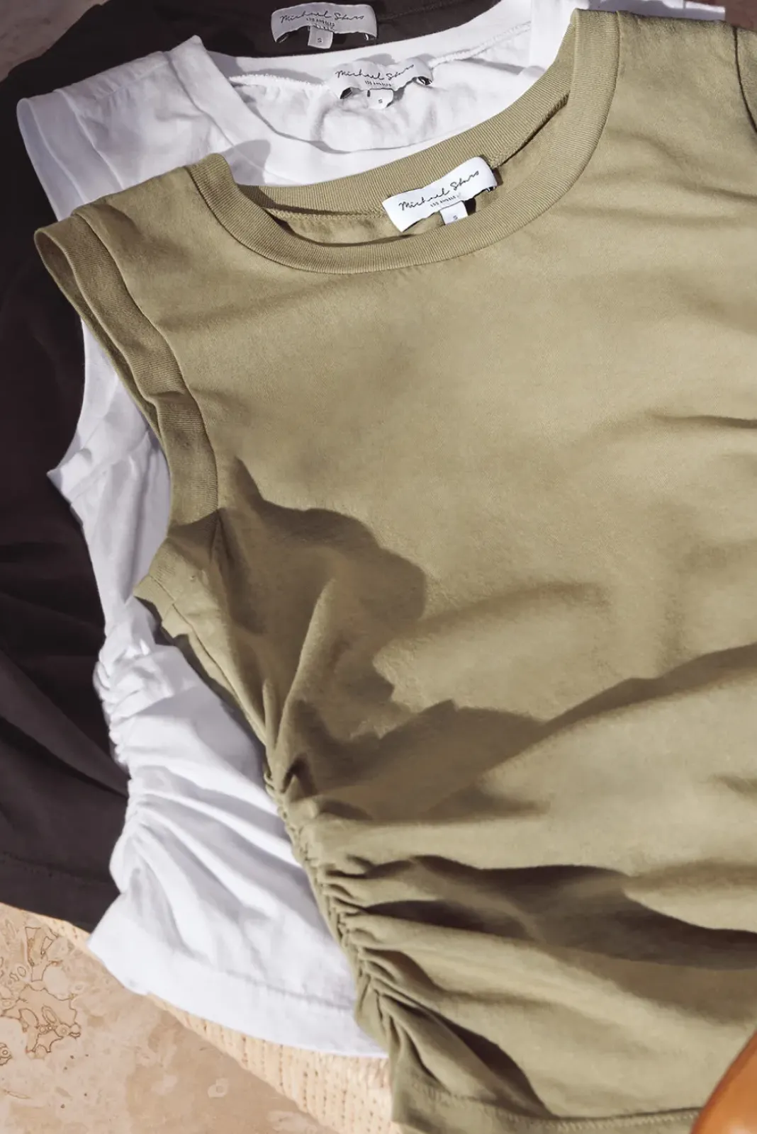 Tops & Tees<MICHAEL STARS Lola Ruched Tank Olive