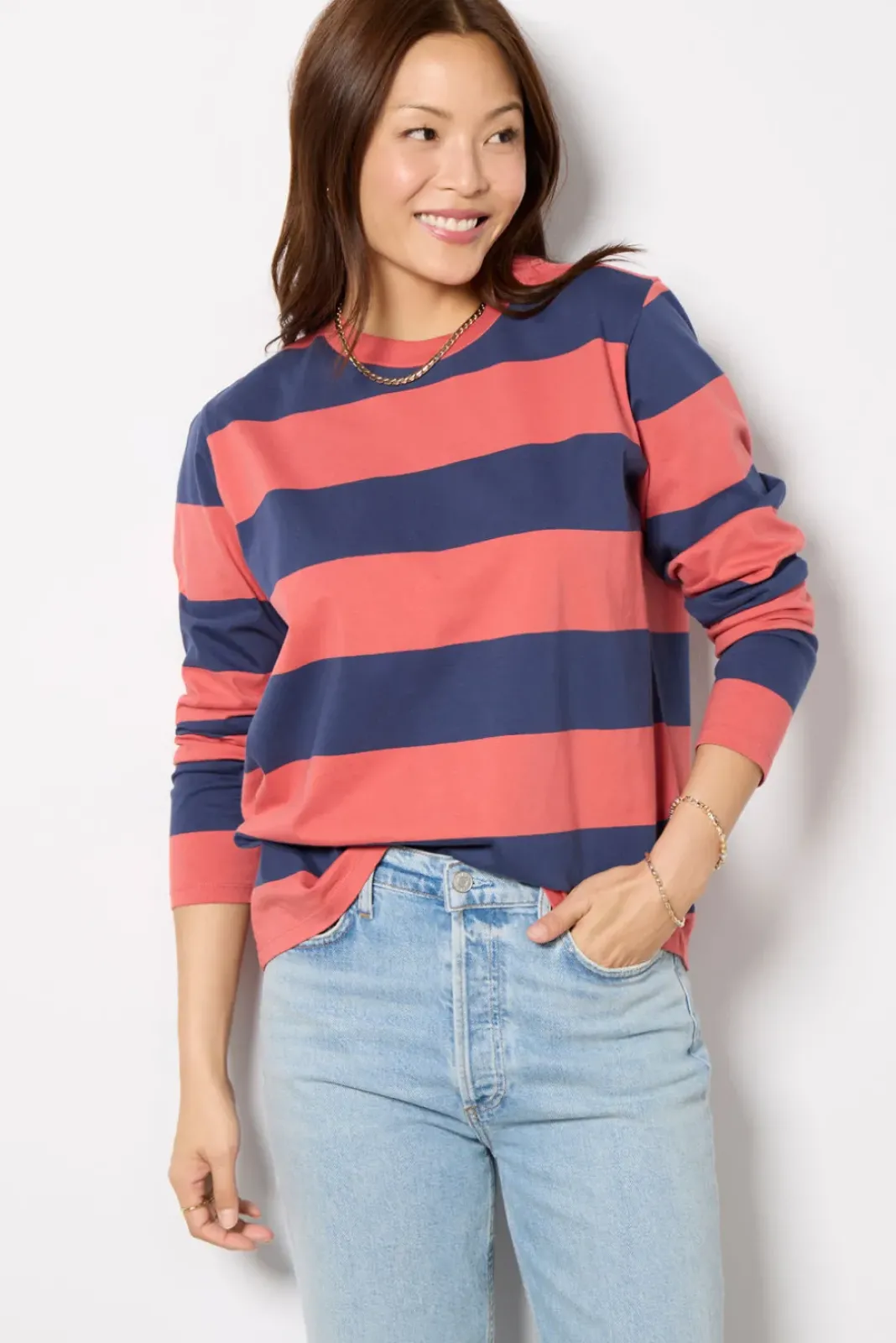 Tops & Tees<CLARE V. Long Sleeve Tee Vintagepoppy/Navy