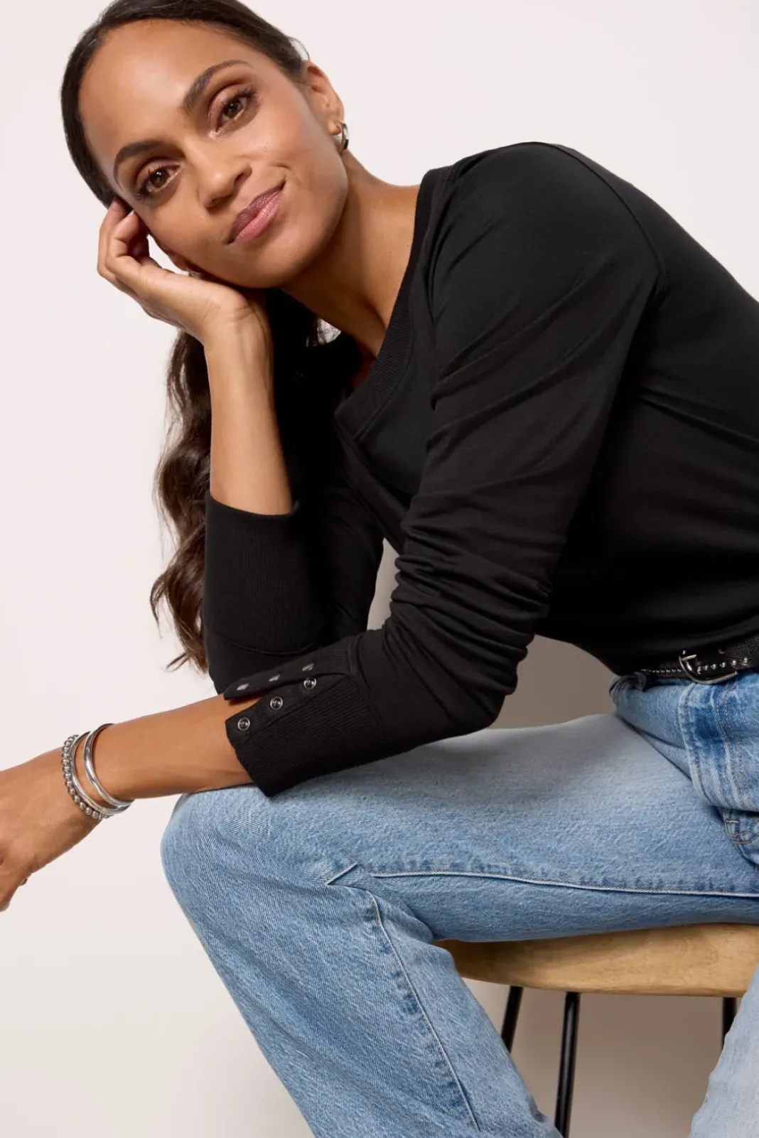 Tops & Tees<EVEREVE Peyton Snap Cuff Tee Black