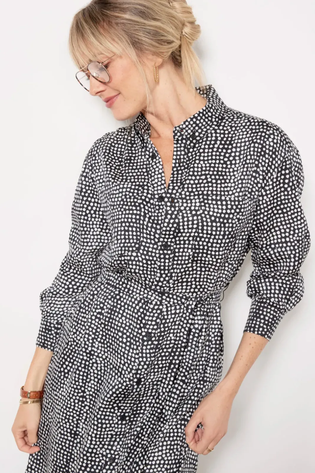 Dresses<EMERSON FRY Ry Shirtdress Painterlydotsblack
