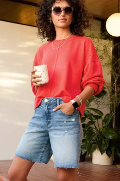 Sweatshirts<EVEREVE Samantha Puff Sleeve Sweatshirt Red