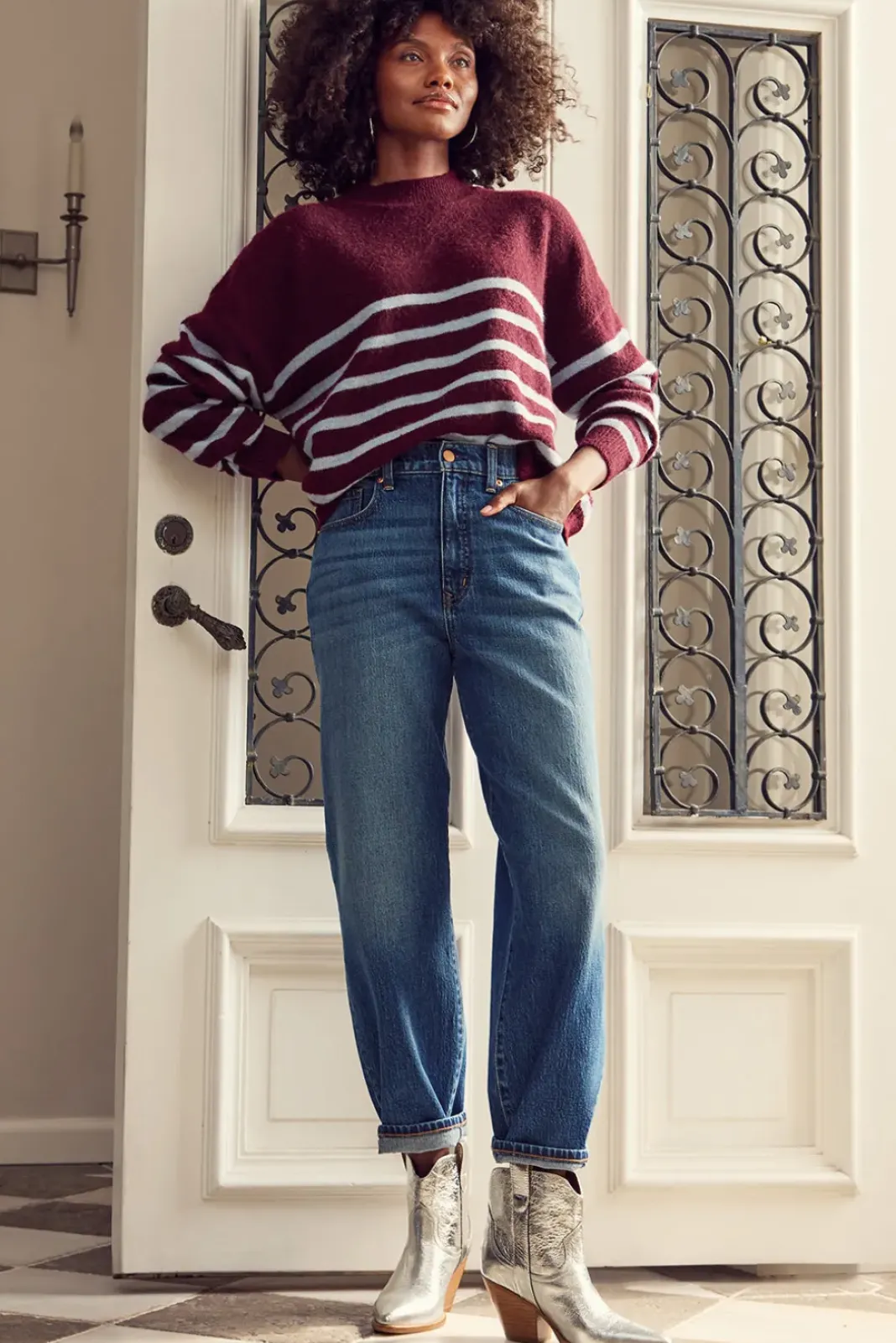 Sweaters<SUNDRY Stripe Pullover Bordeaux