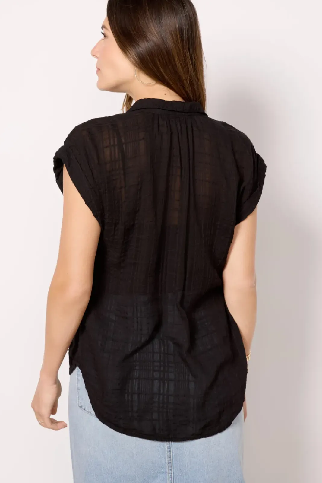 Tops & Tees<CLOTH AND STONE Textured Sheer Shirt Black