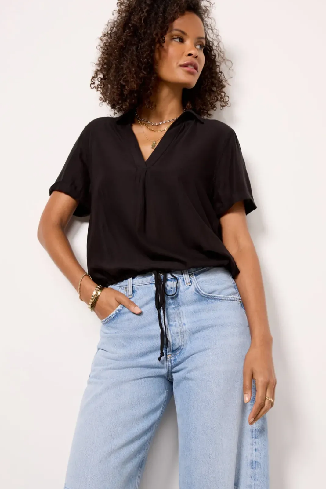 Tops & Tees<CLOTH AND STONE Tie Waist Shirt Black