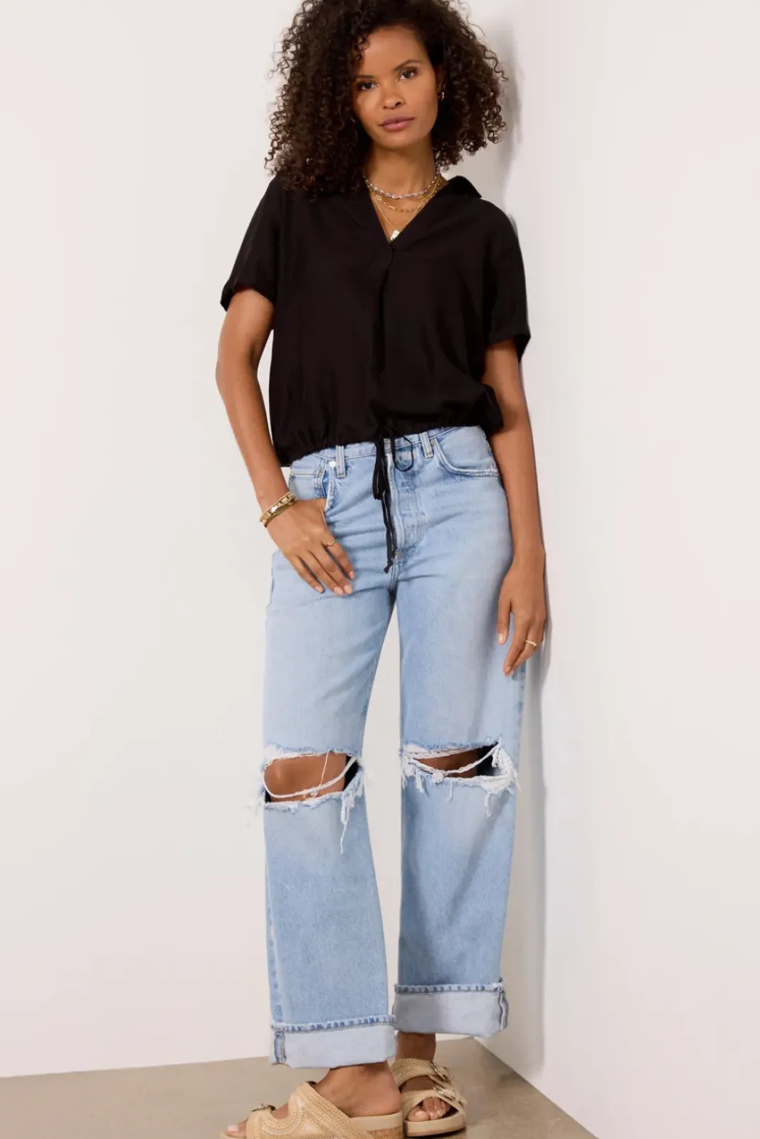 Tops & Tees<CLOTH AND STONE Tie Waist Shirt Black