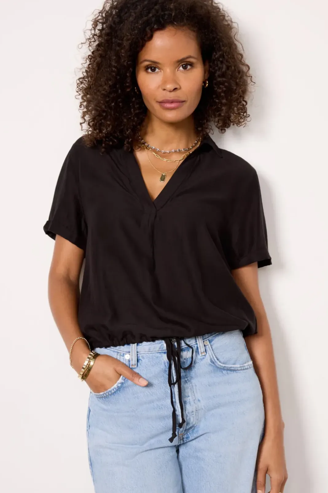 Tops & Tees<CLOTH AND STONE Tie Waist Shirt Black