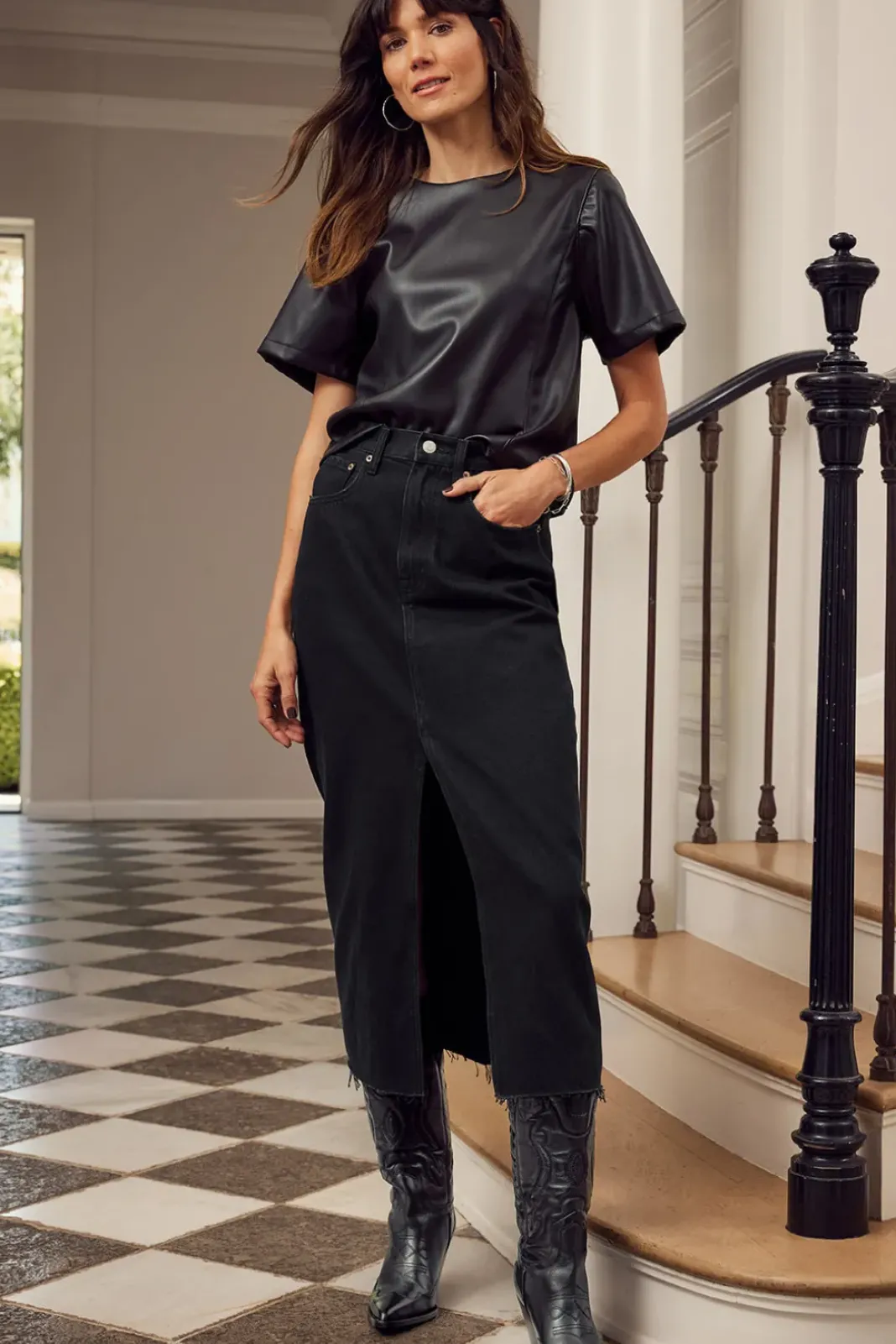 Tops & Tees<EVEREVE Zuri Faux Leather Tee Black