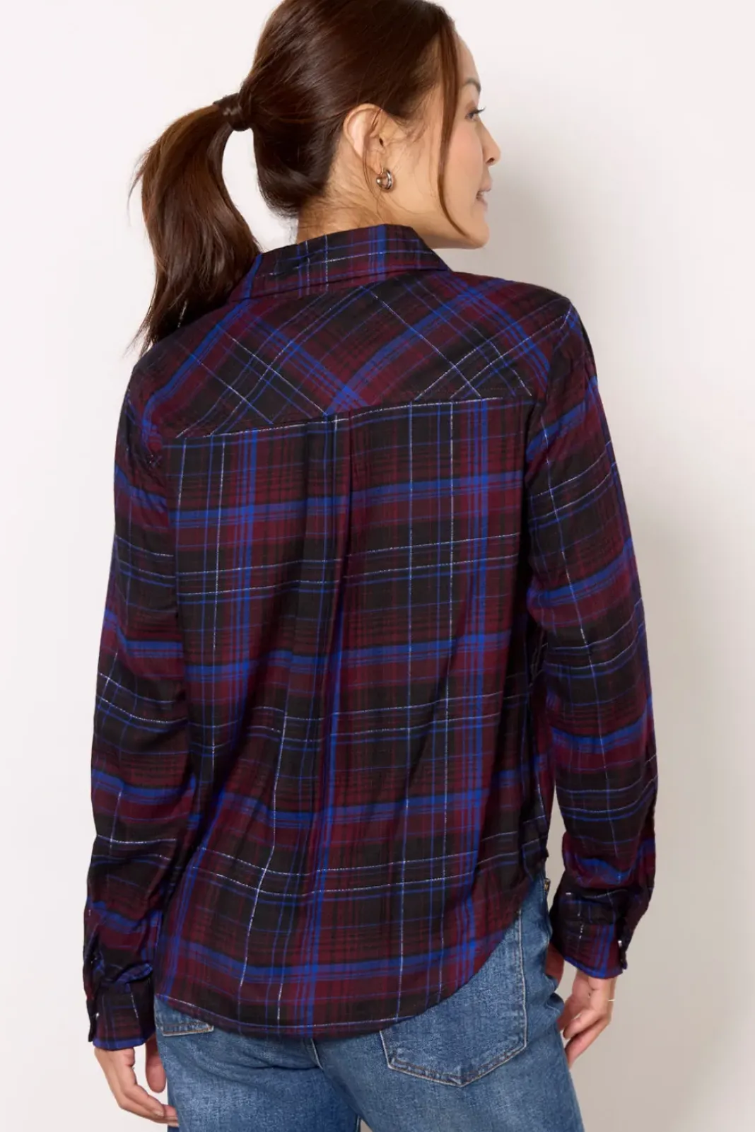Tops & Tees<EVEREVE Zuri Plaid Button Down Grey/Cobalt
